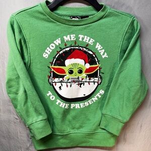 Star Wars The Mandalorian Kids Unisex Green Fleece Christmas Sweater